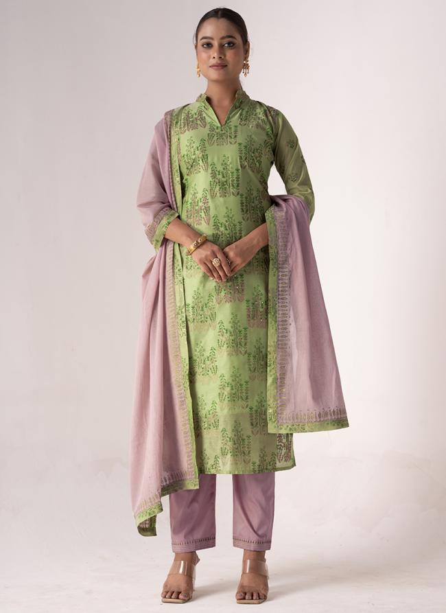 Art Silk Green Festival Wear Embroidery Work Straight Suit